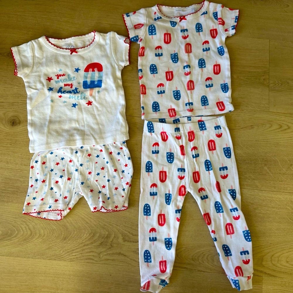 EUC bundle 12m Infant Patriotic Bomb Pop Cotton Pajamas jammies